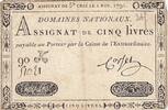 Frankreich 5 livres 5 Pounds - 01-11-1791 - Sign. Corsel - Serial 90K -