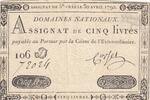 Frankreich 5 livres 5 Pounds - 30-04-1792 - Sign. Corsel - Serial 106D -
