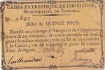 Frankreich 15 sous 15 Sous - Cher - Linieres Caisse Patriotique - 1792 -