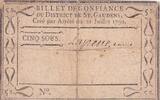 Frankreich 5 sous 5 Sous - Haute-Garonne - Billet de Ville de Saint-Gaudens - 21-07-1792 -