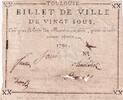 Frankreich  20 Sous - Haute-Garonne - Billet de Ville de Toulouse - False - 1791 III / SS