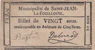 Frankreich  20 sous - Lozère - Saint Jean la fouillouse muncipality - 1792 III / SS