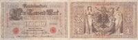 Deutschland  1000 Mark Allegorical figures - Red seal - 1910 - 6 digit serial Nr - P.44a III / SS