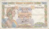 Frankreich 1940 500 francs - The peace - 26-09-1940 - Serial Y.1016 IV / S+