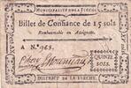 Frankreich 15 sols 15 Sols - Sarthe - Municipalité de la Flèche - Serial A - 1791 -