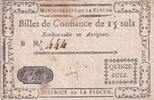 Frankreich  15 Sols - Sarthe - Municipalité de la Flèche - Serial B - 1791 III / SS+