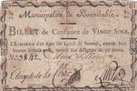 Frankreich  20 Sols - Sarthe - Municipalité de Bonnetable - 1792 IV / S+