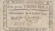 Frankreich 3 sols 3 sols - Sarthe - Mamers's municipality - R4 on Kolsky - 06-07-1792 -