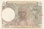 5 francs 1942 Französisches Westafrika 5 francs - Man, weaver - 15-06-1942 - Serial G.10742 II / VZ+