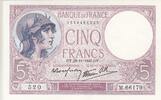 Frankreich 5 francs 5 Francs - Purple - 28-11-1940 - Serial M.66179 -