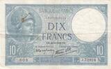 Frankreich 10 francs 10 Francs - Minerva - 28-09-1939 - Serial J.72924 -