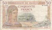 Frankreich 50 francs 50 Francs Ceres - 14-03-1940 - Serial W.12964 -
