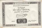 Frankreich 1792 10 Livres - Watermark Republique - French Revolution - 24-10-1792 - Serial 14796 II / VZ