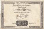 Frankreich 1792 10 Livres - Watermark Fleur de Lys - 24-10-1792 - Sign. Taisaud - Serial 3660 III / SS