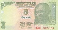 Indien  5 Rupees - Gandhi - Agriculture - 2010 - Serial 98E I / ST