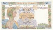 500 francs 1941 Frankreich 500 Francs  - The Peace - 31-07-1941 - Serial G.3349 I / ST