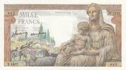 Frankreich 1942 1000 Francs - Deesse Demeter - 05-11-1942 - Serial Y.1857 I / ST