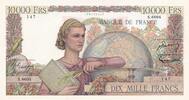 Frankreich  10000 Francs Woman with globe and book - 1954 Serial S.6604 I- / VZ+ / VZ-ST