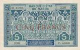 5 francs 1924 Marokko 5 Francs Blue and green - 1924 - Serial D.4068 - VF to XF - P.9 III / SS+