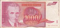 Jugoslawien 1000 dinara 1000 Dinara - Nikola Tesla - Arms - 1992 -