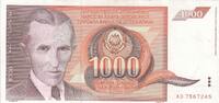 Jugoslawien 1000 dinara 1000 Dinara - Nikola Tesla - Arms - 1990 -