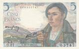 5 francs 1943 Frankreich 5 Francs - Shepherd - 22-07-1943 - Serial O.27 I / ST