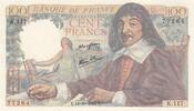 Frankreich 100 francs 100 Francs - Descartes - 12-10-1944 - Serial K.117 -
