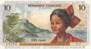 10 francs 1964 Französischen Antillen 10 Francs - Girl, sugar cane - ND (1964) - Serial Y.7 I- / VZ+ / VZ-ST