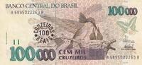 Brasilien 100 reais 100 Reais on 100000 Cruzeiros , Birds - Iguaçu cataract - 1993 -