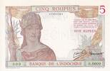 5 roupies 1945 Französisches Indien 5 Rupees  - Specimen - ND (1945) I / ST