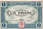 Frankreich  1 Franc - Chamber of Commerce - Calais 1915 - Série A 101 II / VZ