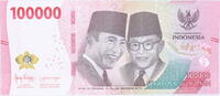 Indonesien 100000 rupiah 100,000 Rupiah - Soekarno and Hatta - Betawi Mask Dance - 2023 - REM Series -