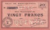 Frankreich 20 francs 20 Francs - Ville - Saint-Quentin - 06-03-1916 - Série E -