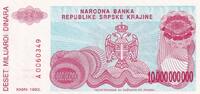 Kroatien 10000000 dinara 10 000 000 000 Dinara - Coat of arms - fortress of knin - 1993 - A serie -