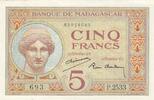 Madagaskar  5 Francs - Portrait of Juno - Background of fleurs-de-lis - ND (1937-1947) - P.2533 I / ST