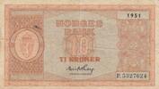 Norwegen 10 kroner 10 Kroner - Crowned Coat of Arms - 1951 - Series P -