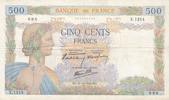 Frankreich 1940 500 Francs Pax with wreath - 31-10-1940 Serial X.1214 - F+ IV / S+