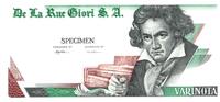 Schweiz 1 douzain 1 Varinota, Test Note - De la Rue Giori - Beethoven - Uniface Green and Off-White I / ST