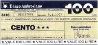 Italien 100 lires 100 Lires Banco Ambrosiano - 06-04-1977 - La Centrale - UNC -
