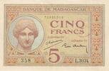 5 francs 1937 Madagaskar 5 Francs Goddess Juno - 1937 - Sign. Chaudun - P.35 - Serial L.3034 II / VZ