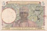 Französisches Westafrika 1942 5 Francs - Coffe tree - Man weaving - 22-04-1942 - Serial P.8888 - VF - P.25 III / SS