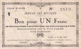 Frankreich 1 franc 1 Franc - Service des réfugiés - Alès - 1940 - K.001b -