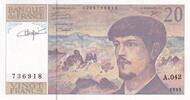 Frankreich 20 francs 20 Francs - Debussy - Sign Vigier - 1993 - Serial A.042 - P.151 -