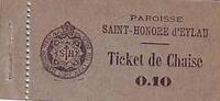 Frankreich 10 centimes 10 cent. Paris Ticket de chaise paroisse. -