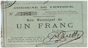 Frankreich 1 franc 1 Franc Vendeuil City - 1915 -