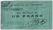 Frankreich 1 franc 1 Franc Vendeuil City - 1914 -