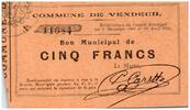 Frankreich 5 francs 5 Francs Vendeuil City - 1914 - 1915 -