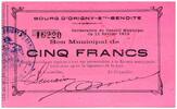 Frankreich 5 francs 5 Francs Origny-Sainte-Benoite City - 11/02/1915 -
