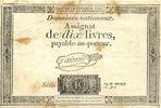 Frankreich 24/10/1792 10 Livres Error note watermark Fleur de Lis inversed III / SS