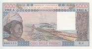 Staaten von Westafrika  5000 Francs Woman, fish, boat - 1982 - Serial R.4 - Ivory Coast I / ST